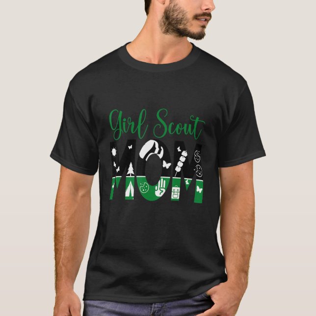 Black And Green Mum Scout for Girls Cookie Camping T-Shirt (Front)