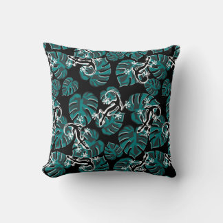 Black And Green Pattern - Geckos And Leaves Cushion