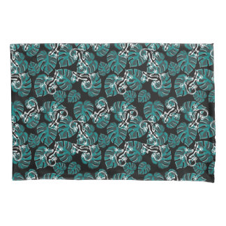 Black And Green Pattern - Geckos And Leaves Pillowcase