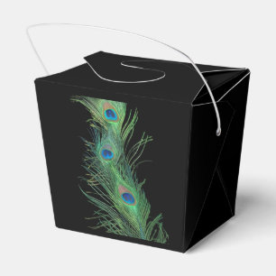 Black and Green Peacock Feathers Favour Box