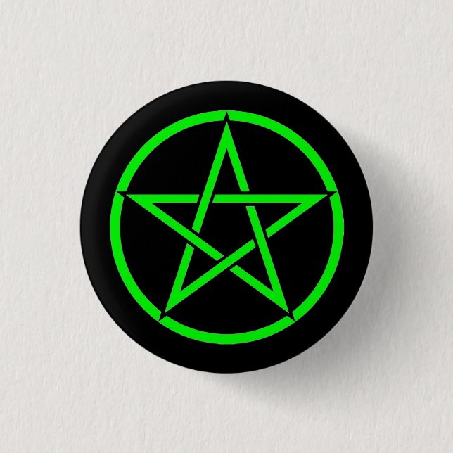 Black and Green Pentacle Pentagram Button Badge (Front)