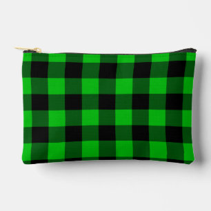 Black and Green Plaid Checked Accessory Pouch