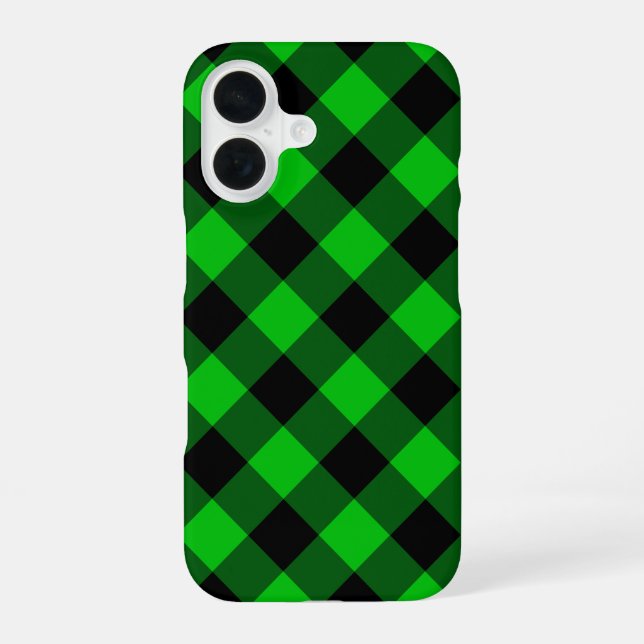Black and Green Plaid Checked iPhone Case (Back)