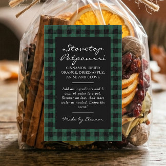 Black and Green Plaid Simmer Pot Kit Label