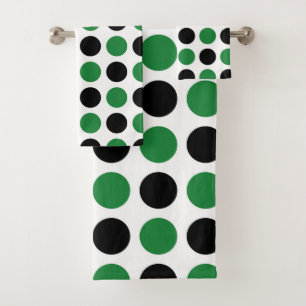 Black and Green Polka Dots Bath Towel Set