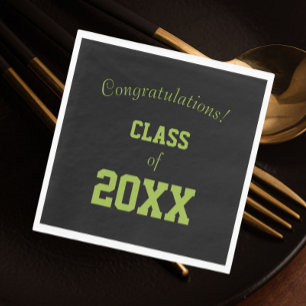 Black and Green School Colours Graduation Napkin
