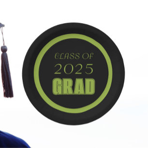 Black and Green School Colours Graduation Paper Plate