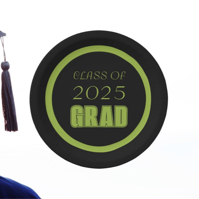 Black and Green School Colours Graduation Paper Plate (In Situ Graduation)
