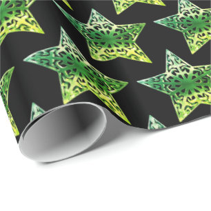 Black and Green Stars Pattern Christmas Elegant Wrapping Paper