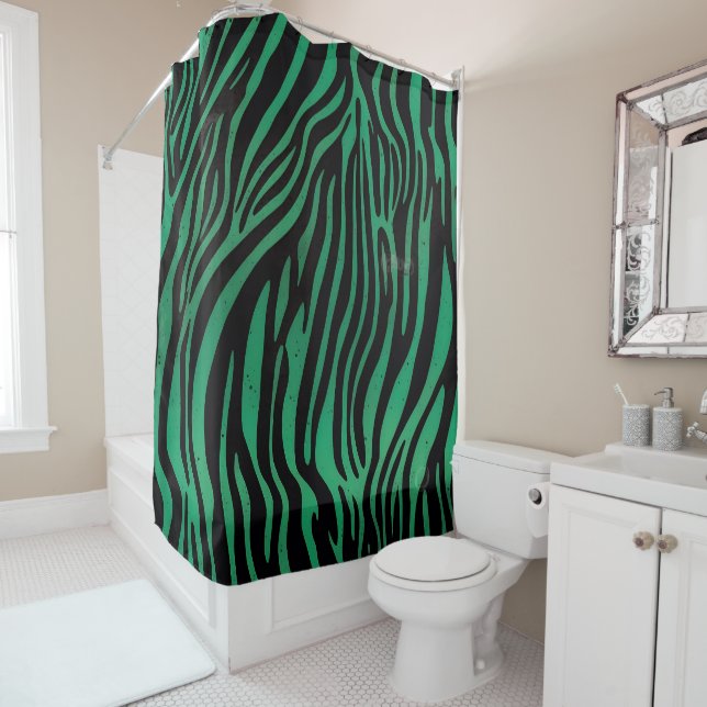  Black and Green Stripes Shower Curtain Set (In Situ)