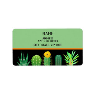Black and Green Succulent Plants Address Label