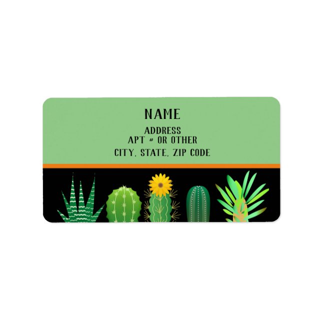 Black and Green Succulent Plants Address Label (Front)