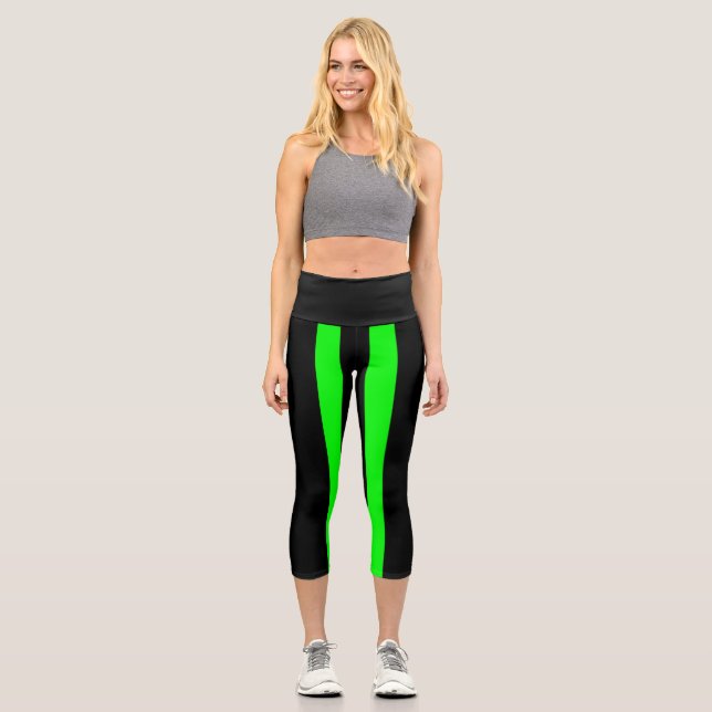 Black and Green Surge Capri Leggings (Front)