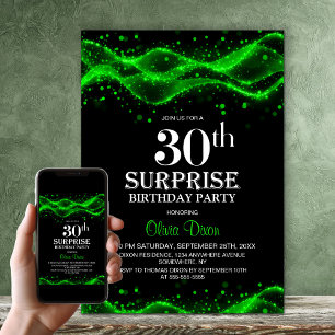 Black and Green Surprise 30th Birthday Party Invitation