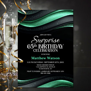 Black and Green Surprise 65th Birthday Party Invitation