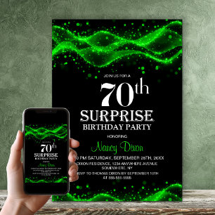 Black and Green Surprise 70th Birthday Party Invitation