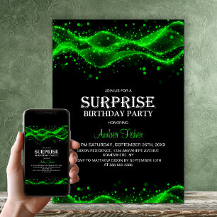 Black and Green Surprise Any Age Birthday Party Invitation