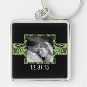 Black and Green Swirly Floral Wedding Keychain