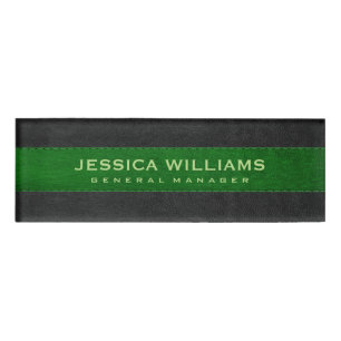 Black And Green Vintage Leather Name Tag