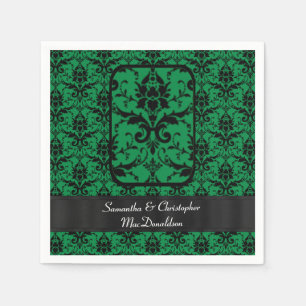 Black and green wedding damask pattern napkin