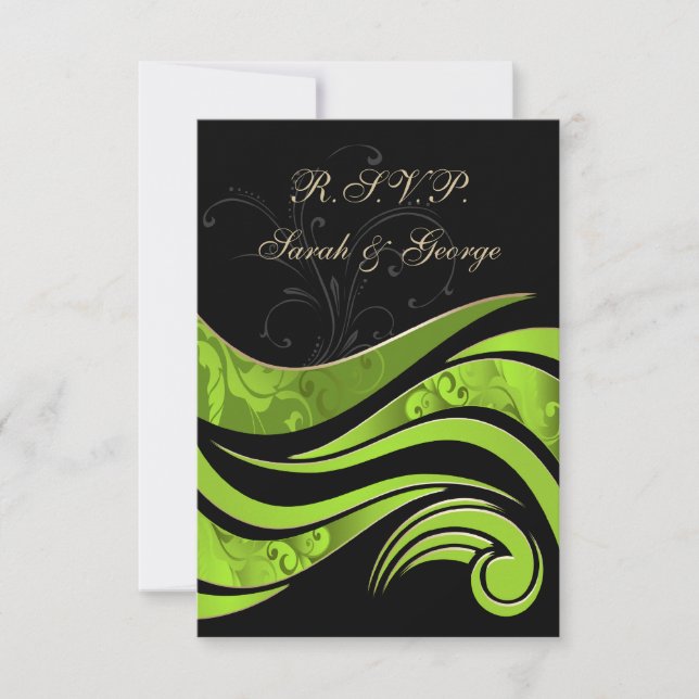black and green wedding RSVP Standard 3.5 x 5 (Front)