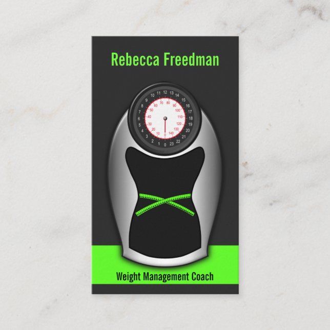 Black and Green Weight Loss Coach Bathroom Scales Business Card (Front)