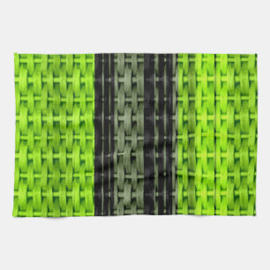 Black and green wicker art graphic design tea towel