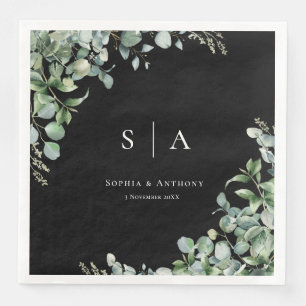 Black and Greenery Australia Wedding Napkins