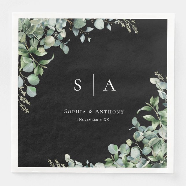 Black and Greenery Australia Wedding Napkins (Front)