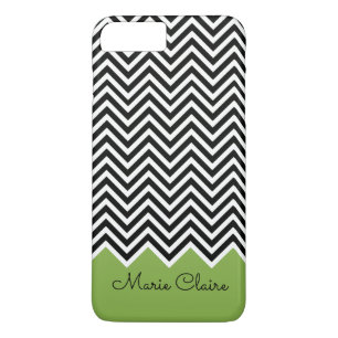 Black and GREENERY Modern Chevron Custom Monogram Case-Mate iPhone Case