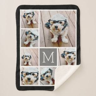 Black and Grey 8 Photo Collage - classic monogram Sherpa Blanket