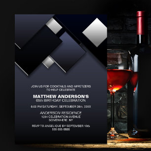 Black and Grey Absgtract 65th Cocktail Birthday Invitation