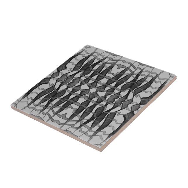 Black And Grey Abstract Feathered Floral Leaves  Tile (Side)