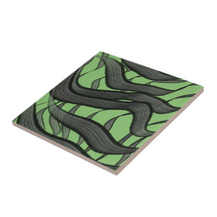 Black And Grey Abstract Feathered Floral Leaves  Tile