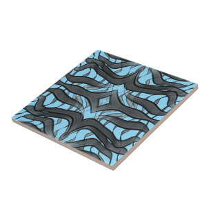Black And Grey Abstract Feathered Floral Leaves Tile