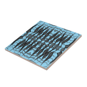 Black And Grey Abstract Feathered Floral Leaves Tile