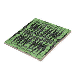 Black And Grey Abstract Feathered Floral Leaves  Tile