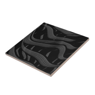 Black And Grey Abstract Feathered Floral Leaves  Tile