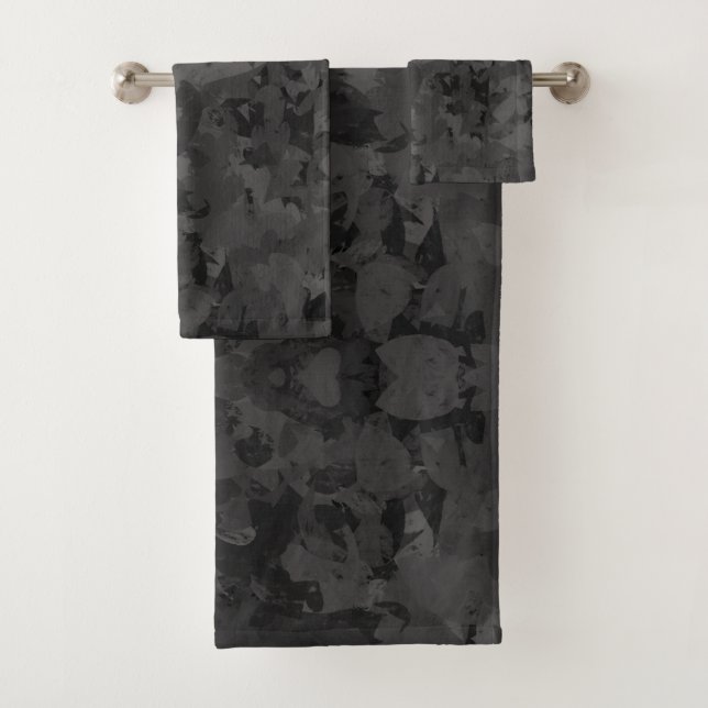 Black And Grey Abstract Graphic Art Design Bath Towel Set (Insitu)
