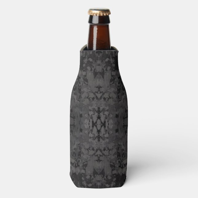 Black And Grey Abstract Graphic Art Design Bottle Cooler (Bottle Front)