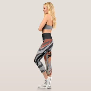Black and Grey Abstract High Waisted Capris