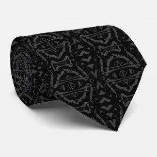 Black And Grey Abstract Mirrored Feathered Leaves Tie