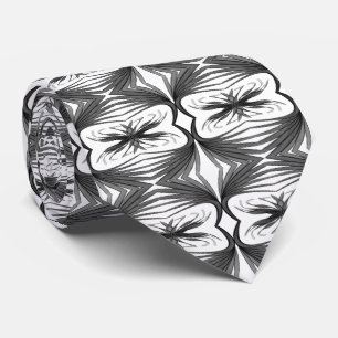 Black And Grey Abstract Mirrored Feathered Leaves Tie
