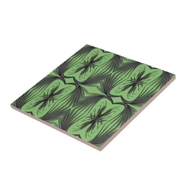 Black And Grey Abstract Mirrored Feathered Leaves  Tile (Side)