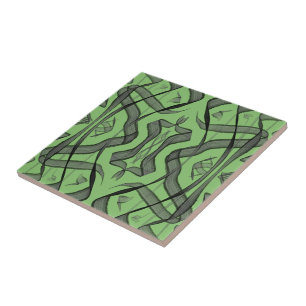 Black And Grey Abstract Mirrored Feathered Leaves  Tile