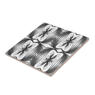 Black And Grey Abstract Mirrored Feathered Leaves Tile