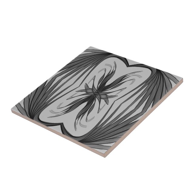 Black And Grey Abstract Mirrored Feathered Leaves  Tile (Side)