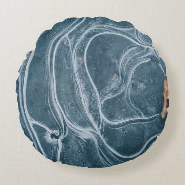 Black and grey abstract painting round cushion (Front)