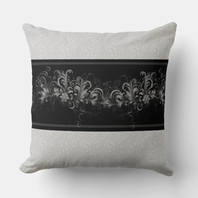 Black and Grey Abstract Throw Pillow (Front)