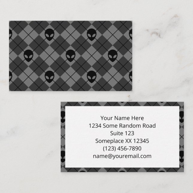 Black and Grey Alien Argyle Pattern Business Card (Front/Back)